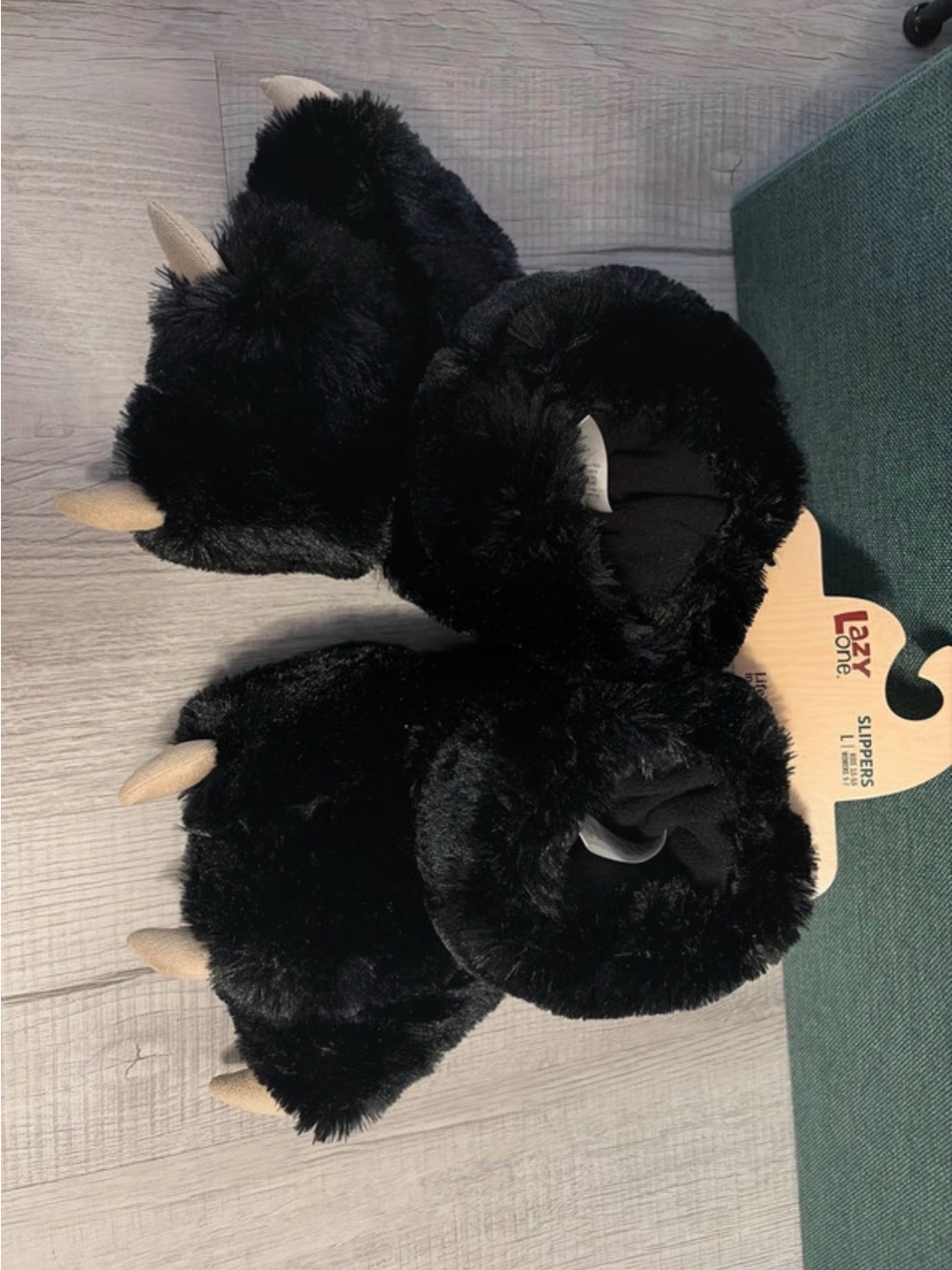 Lazy One Black Plush Monster Slippers with Claws
